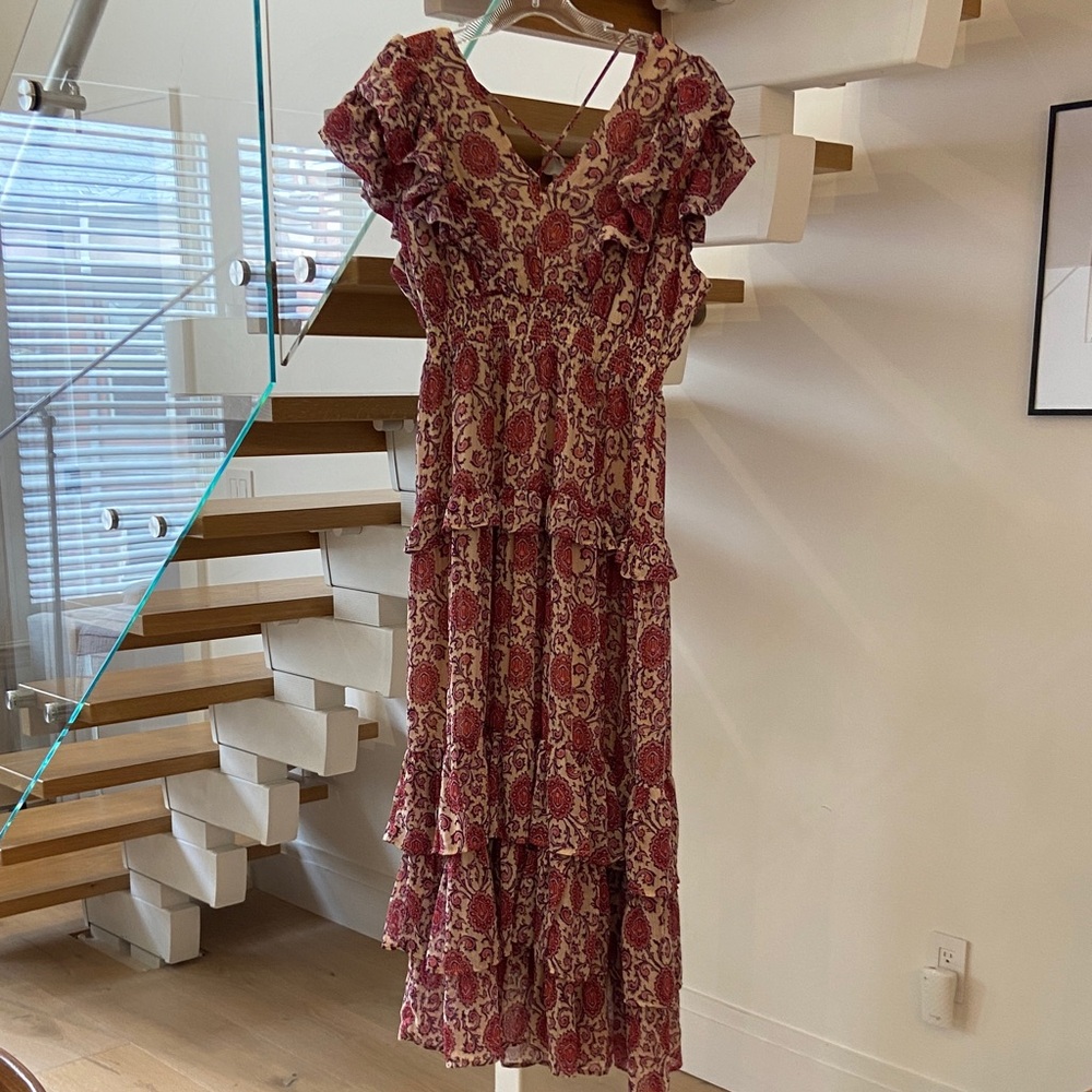 Aqua Red and Cream Floral Maxi Dress